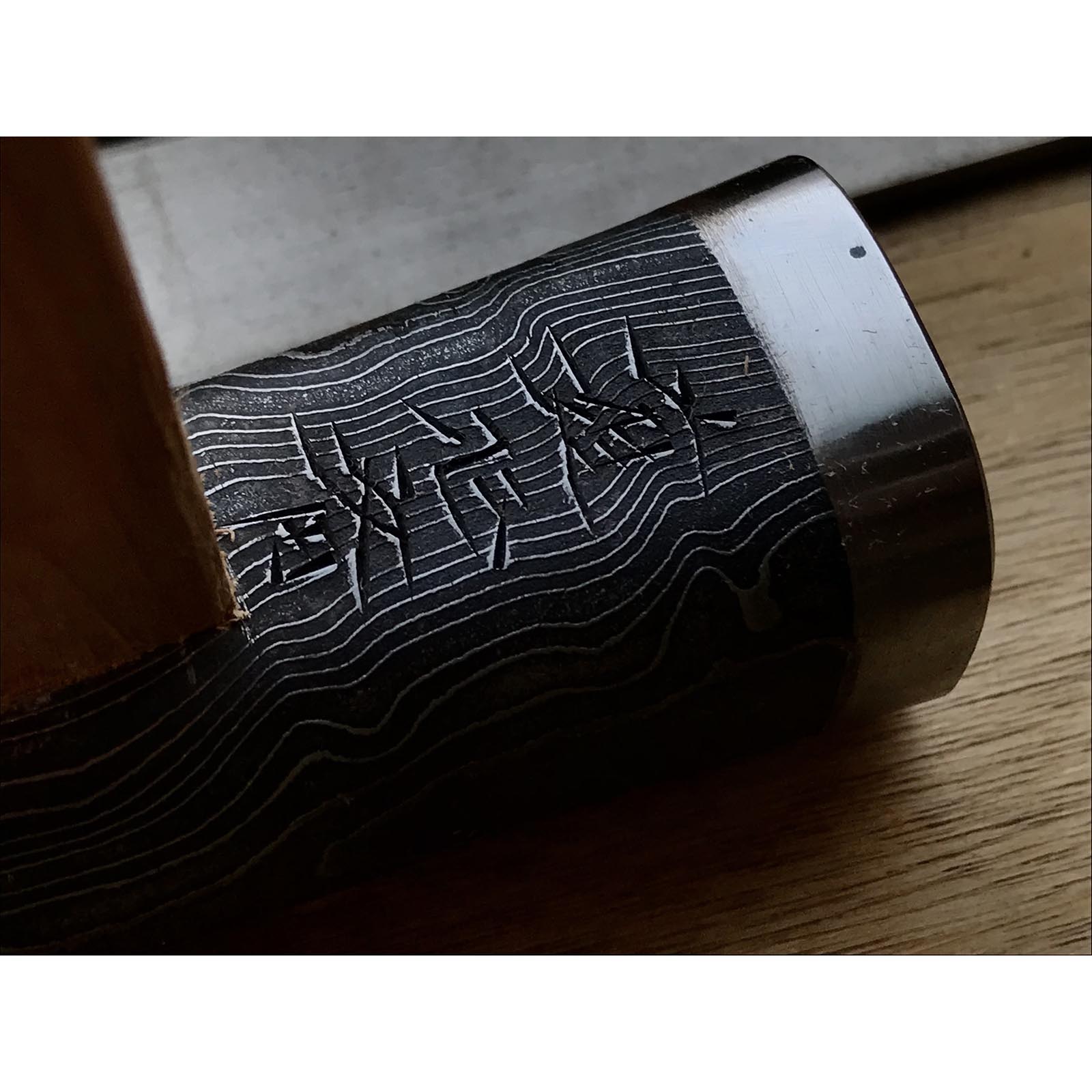 Old stock Masatsura Black Damascus Hand made Pasting steel Square Hammers 掘出し物 馬場正行 鋼付四角玄翁 黒木目 150匁