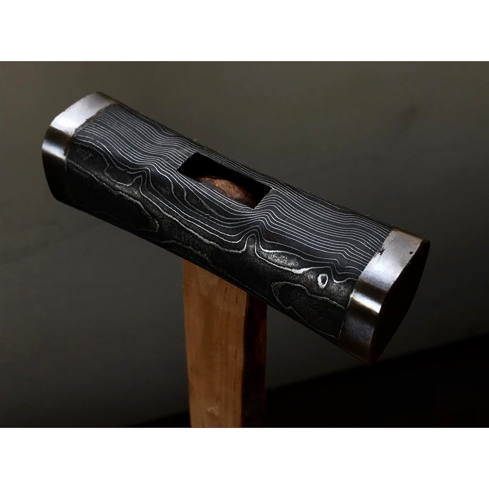 Old stock Masatsura Black Damascus Hand made Pasting steel Square Hammers 掘出し物 馬場正行 鋼付四角玄翁 黒木目 150匁