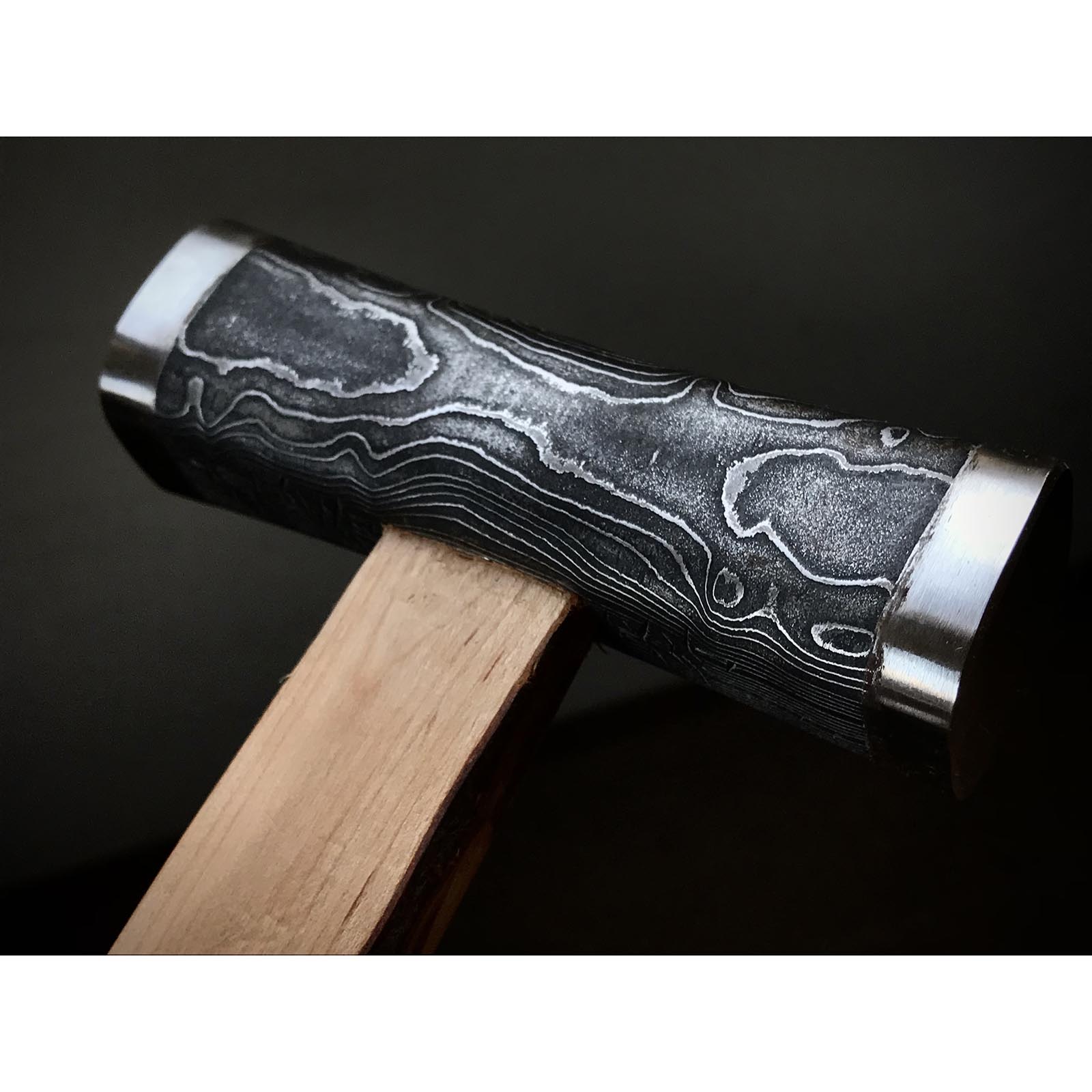 Old stock Masatsura Black Damascus Hand made Pasting steel Square Hammers 掘出し物 馬場正行 鋼付四角玄翁 黒木目 150匁