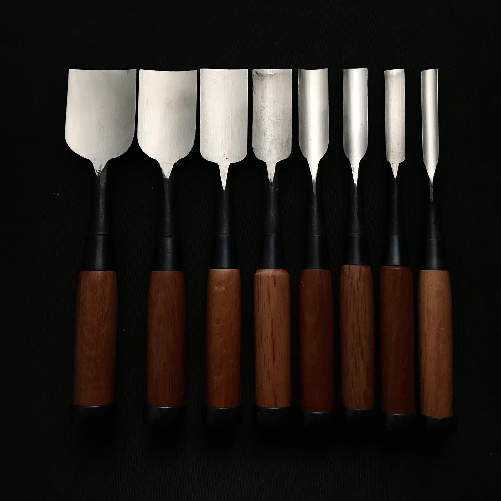 Old stock Uchimaru-Nomi Gouge Chisels (shallow U) 掘出し物 内丸鑿 浅丸 42,36,30,24,18,15,12,9mm