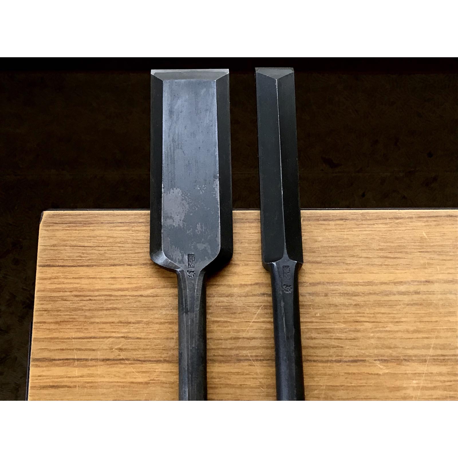 Old stock Kunikei Slick Chisels set by Ikeda Yoshiro (Ootsuki-nomi, Hontsuki-Nomi) 掘出し物 池田慶郎氏 三代目国慶作 本突き組鑿 48,24mm