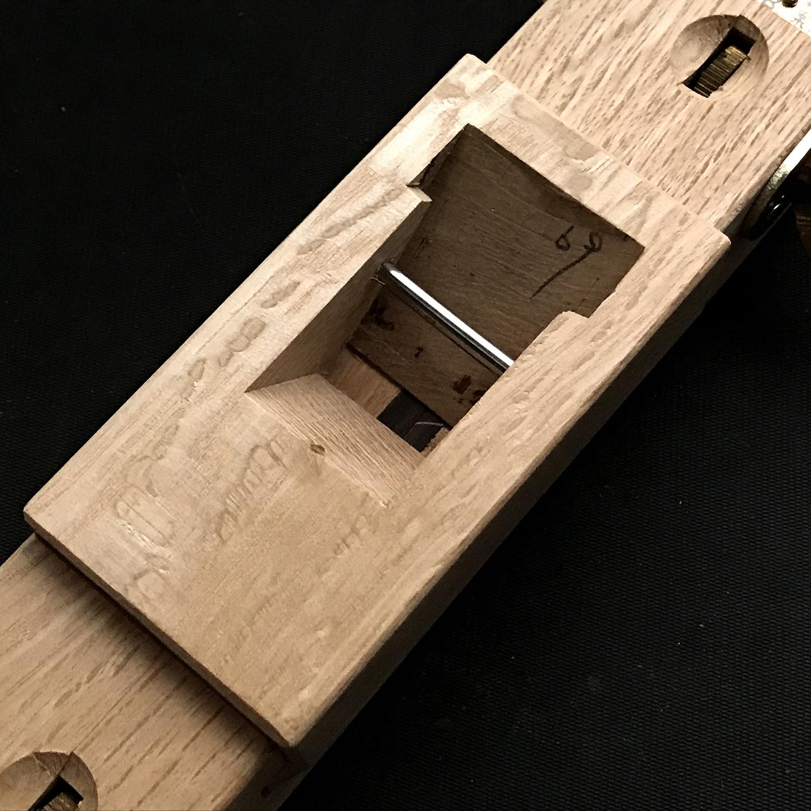 Old stock Marue Chamfer Plane 60° with blue steel 掘出し物 マル栄 猿面取鉋 黒檀張り 30mm