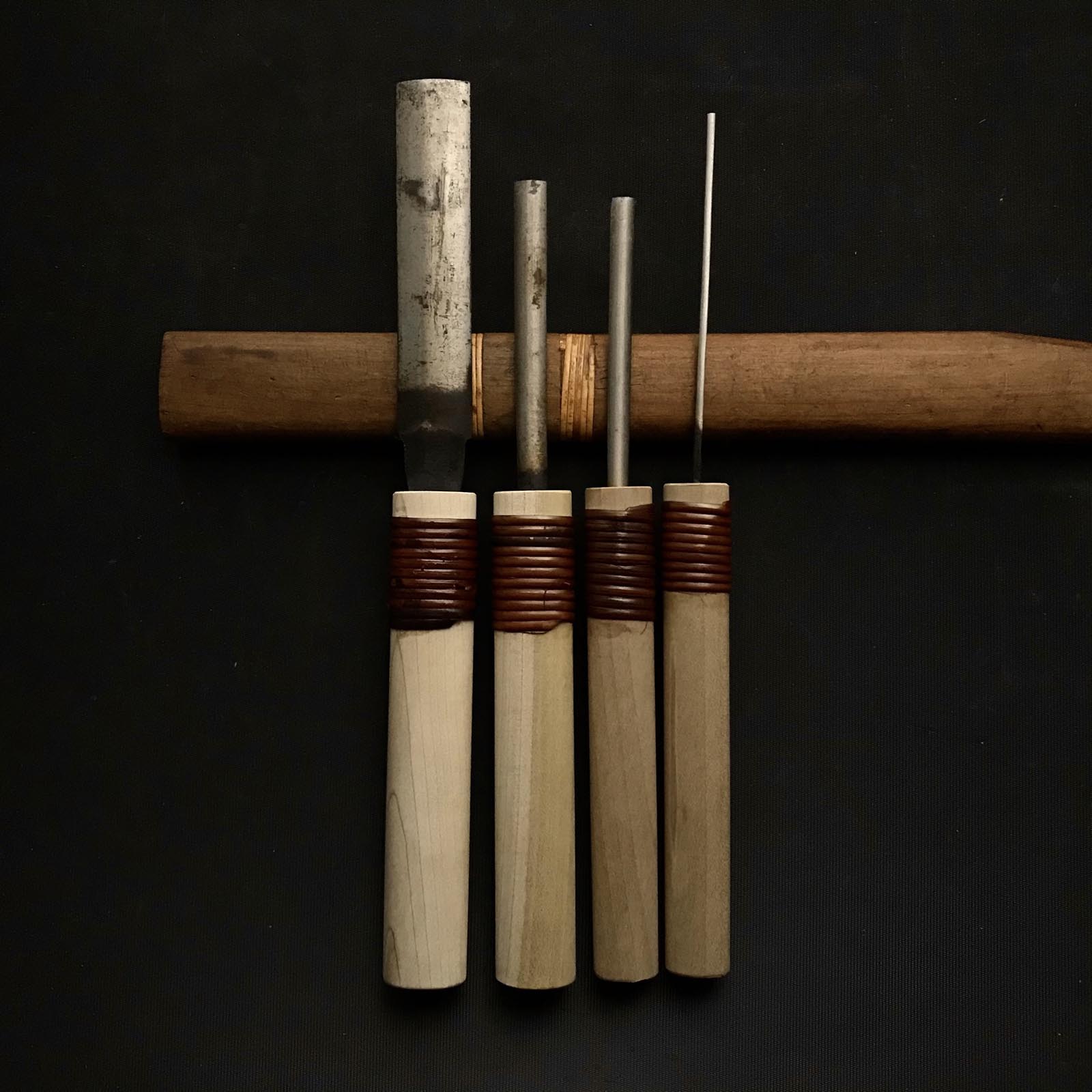 旧蔵 外丸能見鑿 青鋼付鑿 掘り出し物 外丸彫刻刀 黒刃 青紙鋼