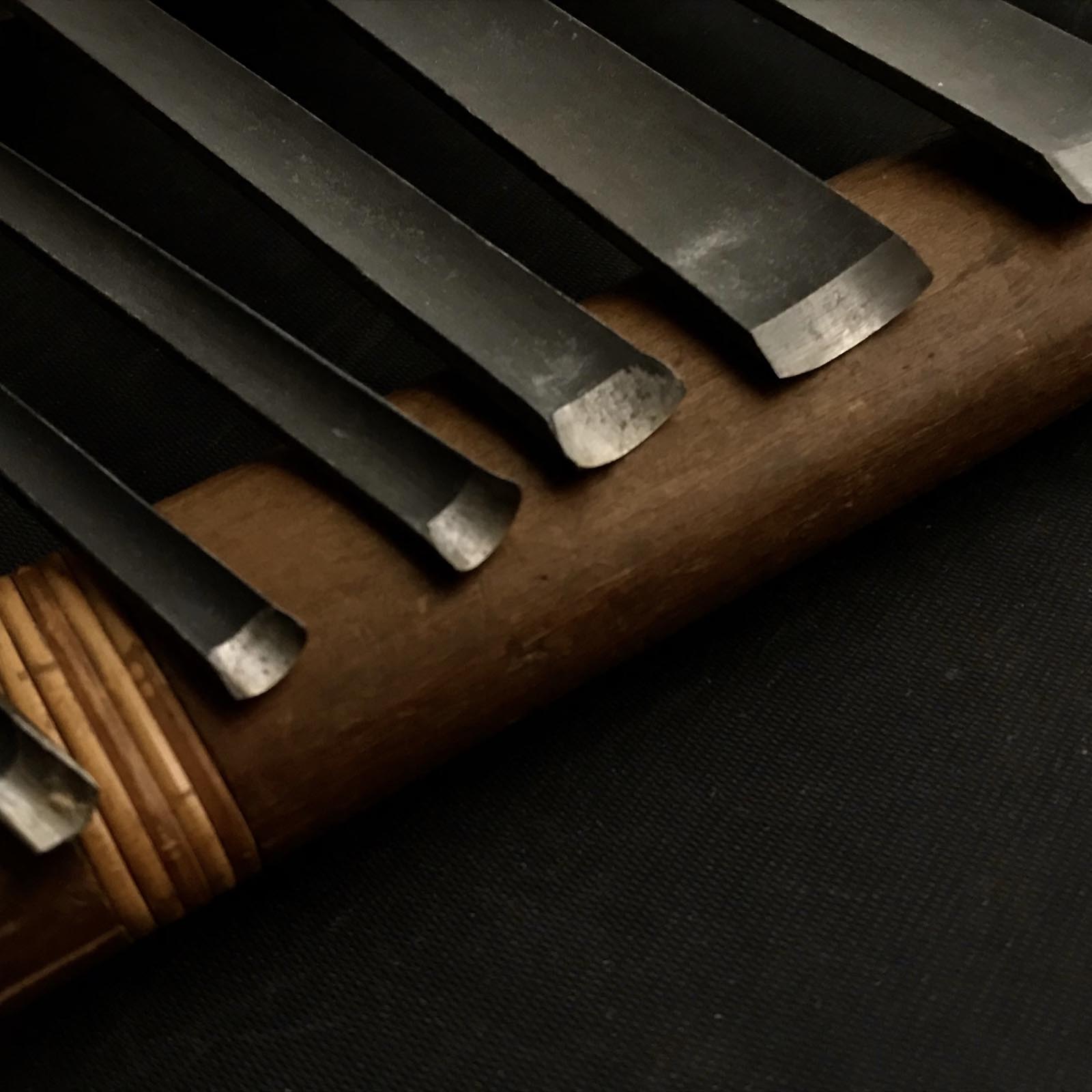 旧蔵 外丸能見 ノミセット 青鋼掘り出し物 外丸彫刻刀9本組 青紙鋼