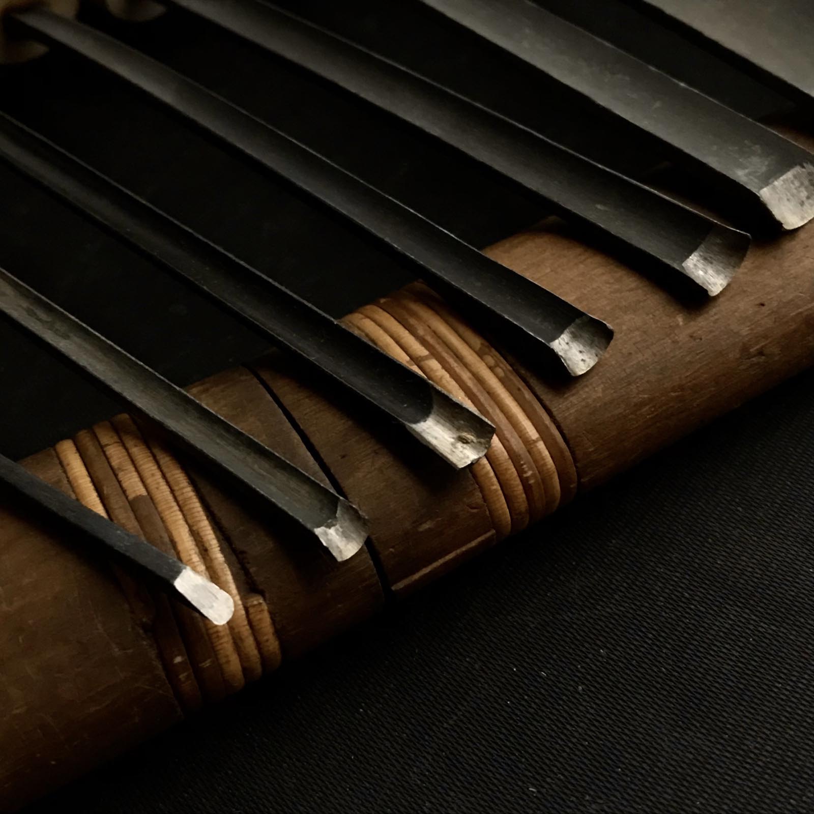 旧蔵 外丸能見 ノミセット 青鋼掘り出し物 外丸彫刻刀9本組 青紙鋼