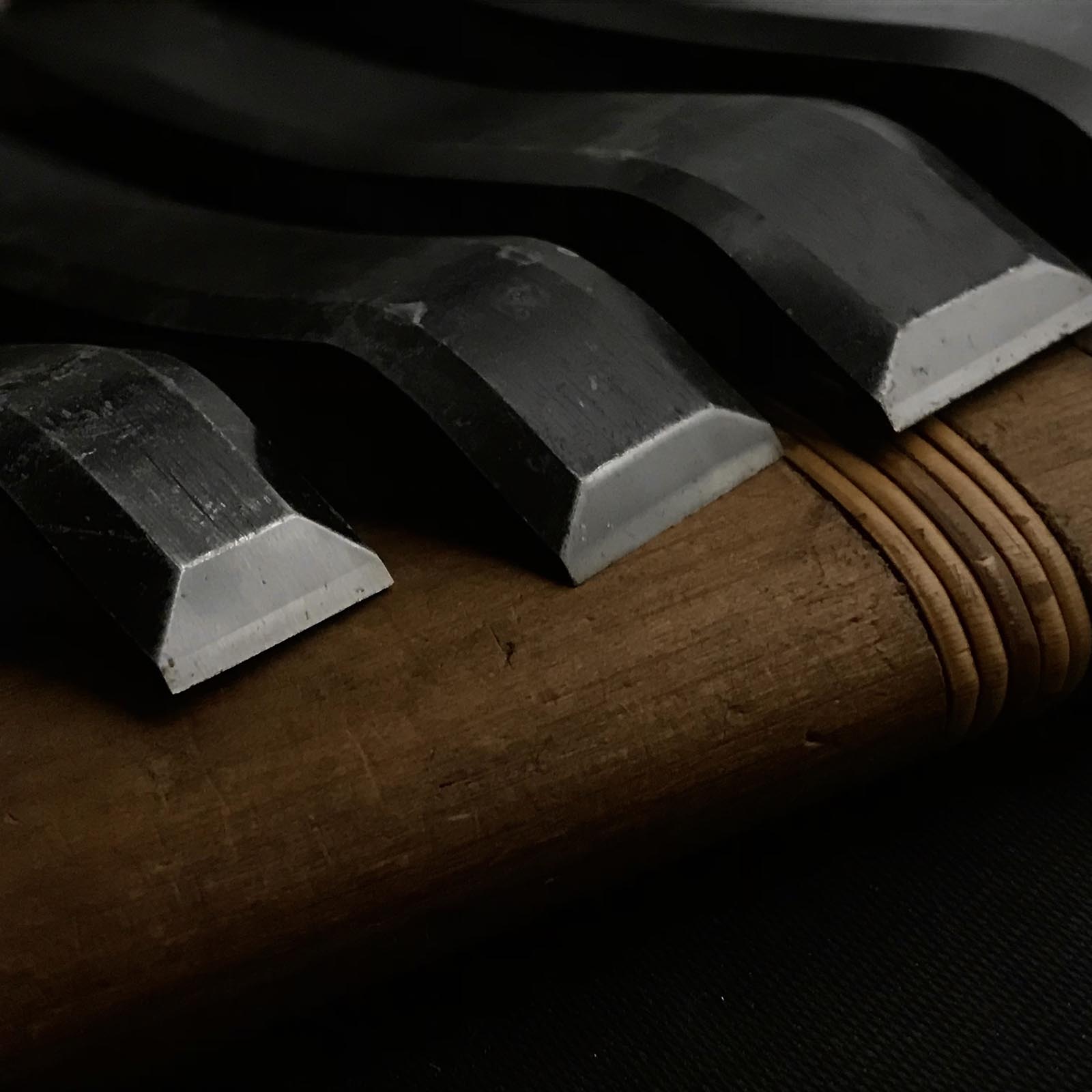 Old stock Spoon (flat blade) Carving chisels set with Blue steel 掘出し物 曲平刀10本組 青紙鋼