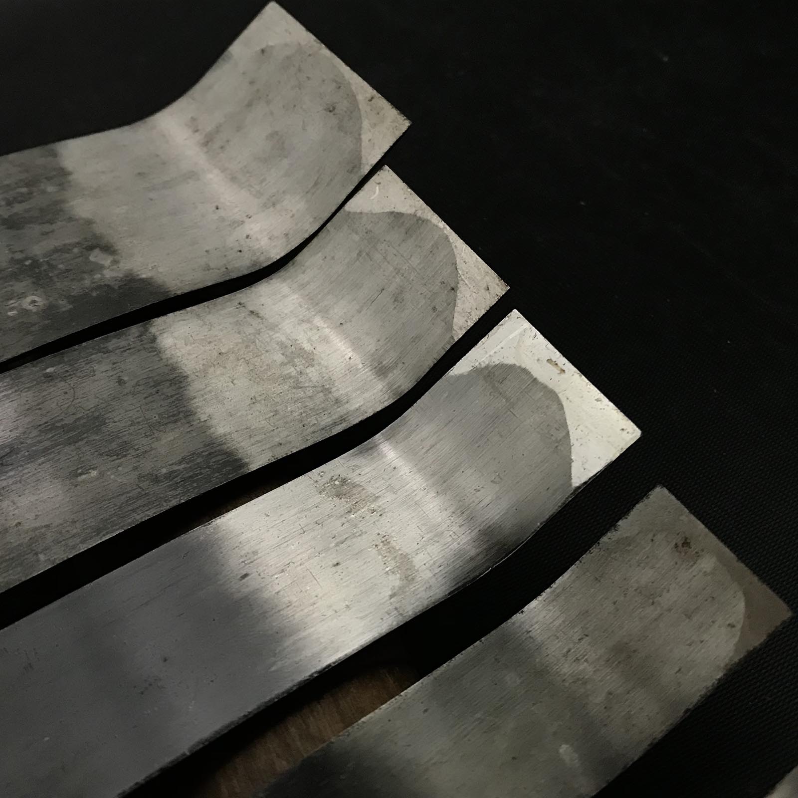 Old stock Spoon (flat blade) Carving chisels set with Blue steel 掘出し物 曲平刀10本組 青紙鋼