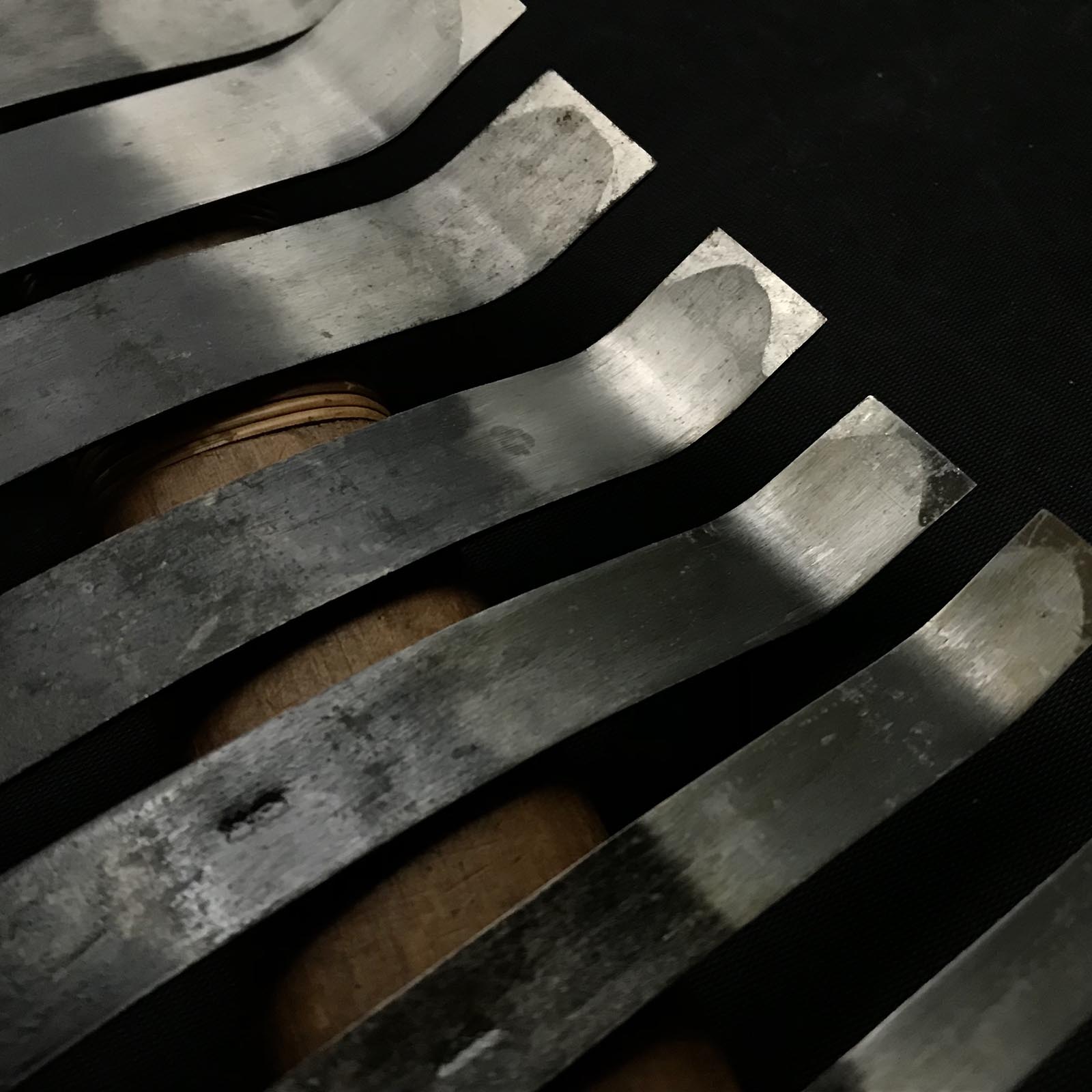 Old stock Spoon (flat blade) Carving chisels set with Blue steel 掘出し物 曲平刀10本組 青紙鋼