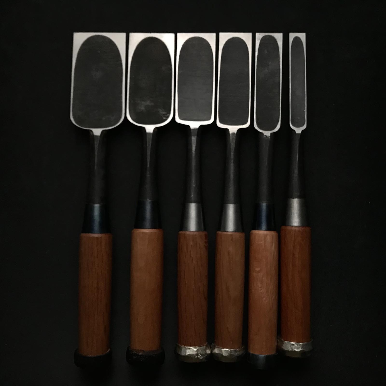 Old stock #1 Mixed set for beginner Timber chisels set with White steel 掘出し物 バラ鑿合わせ 初心者におすすめ 叩鑿6本組 Tatakinomi
