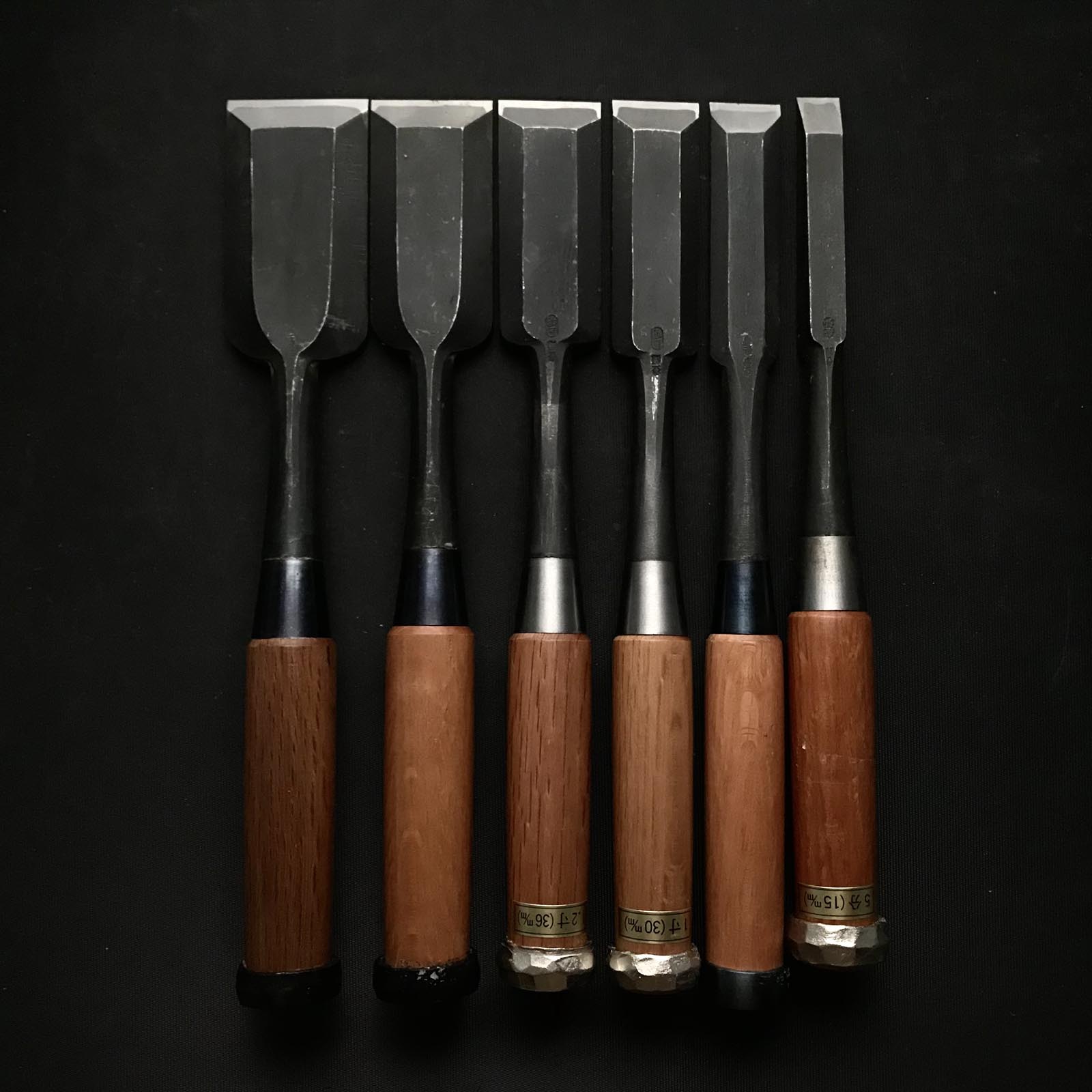Old stock #1 Mixed set for beginner Timber chisels set with White steel 掘出し物 バラ鑿合わせ 初心者におすすめ 叩鑿6本組 Tatakinomi