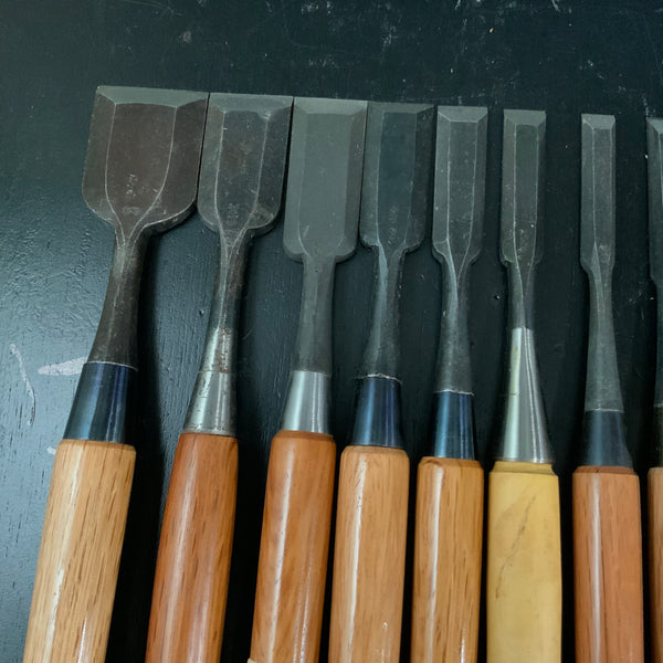 #M180 Mixed Uchimarunomi chisels set by unknown  バラ鑿合わせ 内丸組鑿 10本組 作者不明