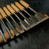 Old stock Oni-Ichimonji Bench chisels set   掘り出し物  鬼一文字 追入10本組鑿 Oiirenomi