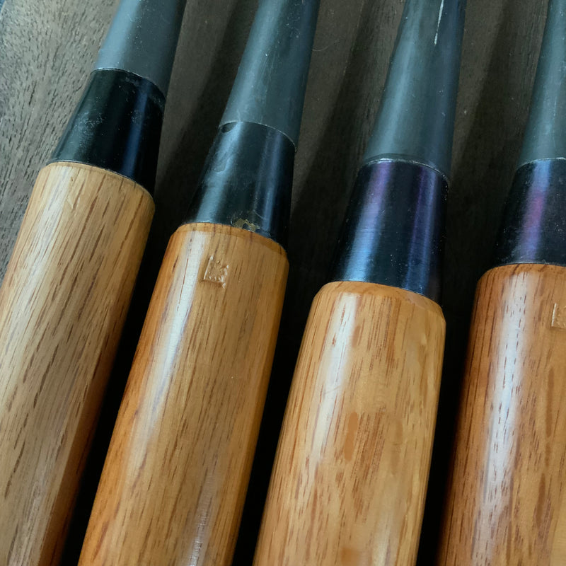 Old stock Kiyohisa timber chisels set by Watanabe Kiyoe 掘出し物 渡辺清栄作 清久 叩き組鑿 7本組