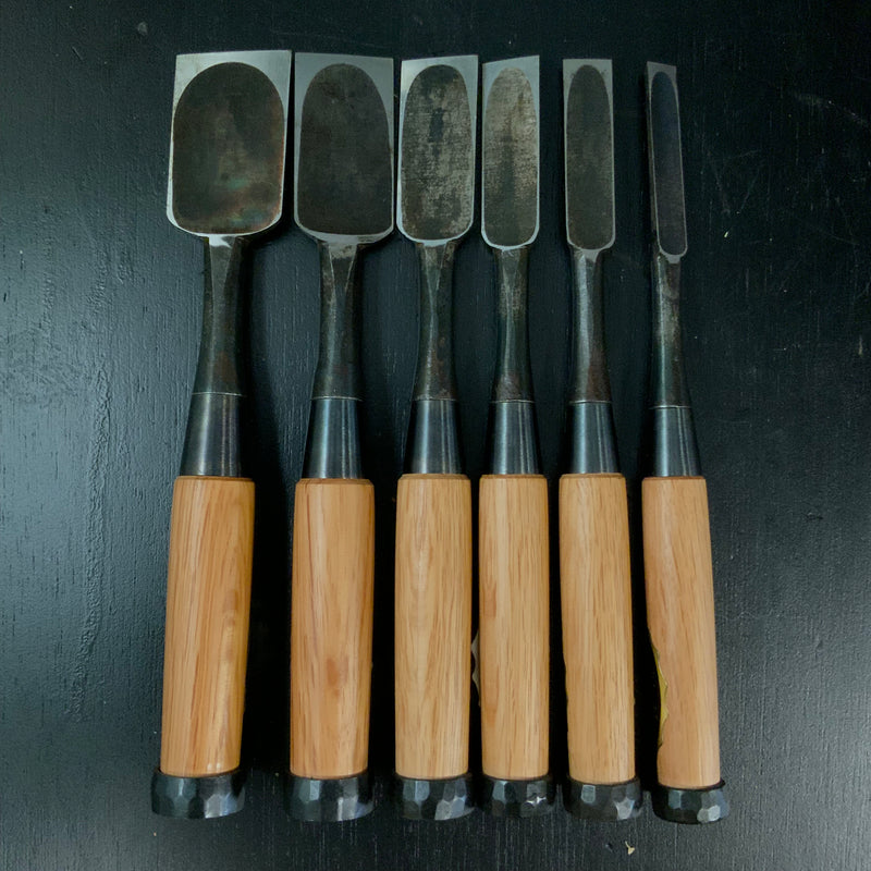 Iwazaki Dovetail Bench chisels set by Iwazaki Eisuke 6-piece 岩崎永祐作 岩崎 追入鎬 組鑿 6本組