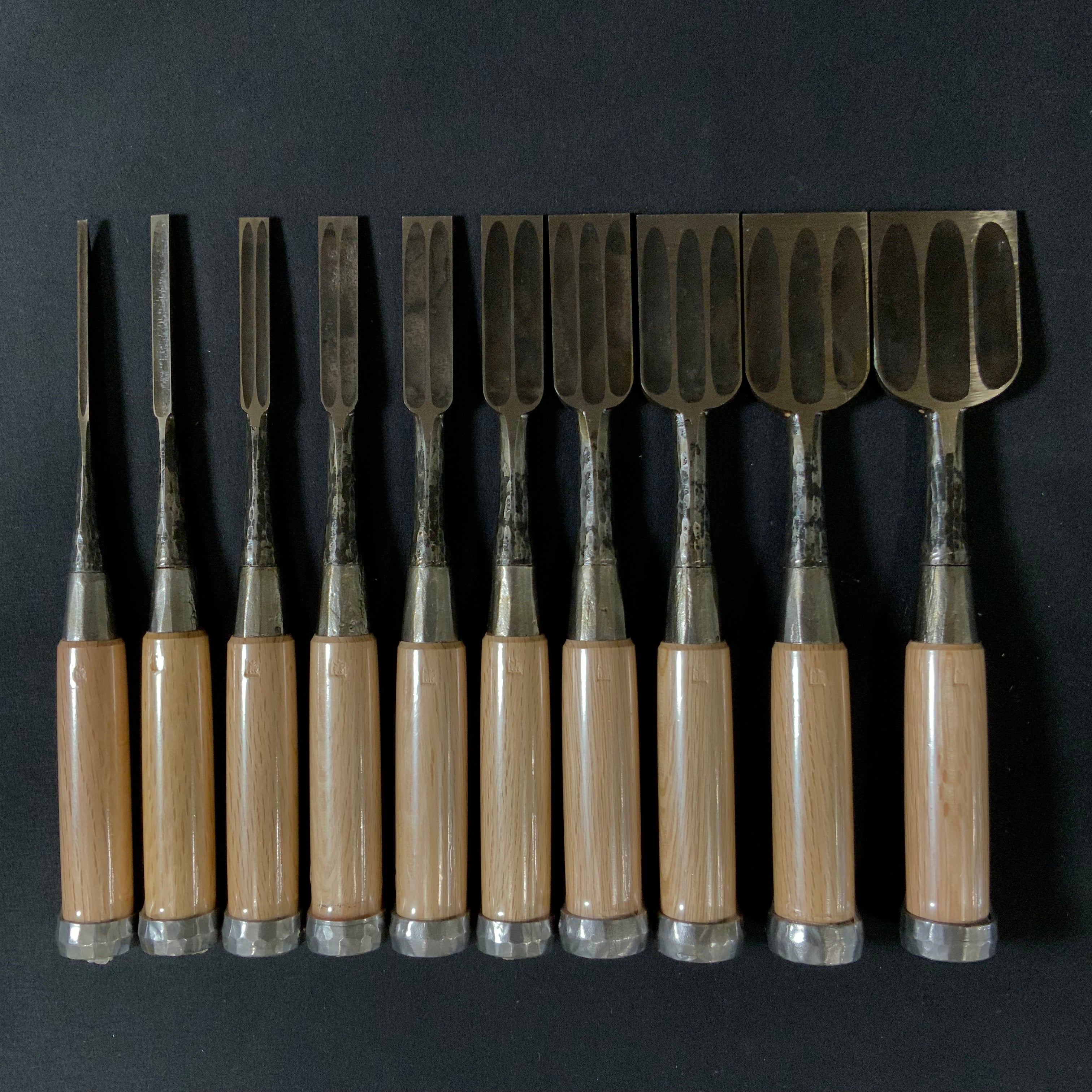 Old stock #2 Kunikei Triple Ura Bench chisels set by Ikeda Yoshiro hammering 掘出し物 池田慶郎氏 三代目国慶作 追入組鑿 打出し 三本裏