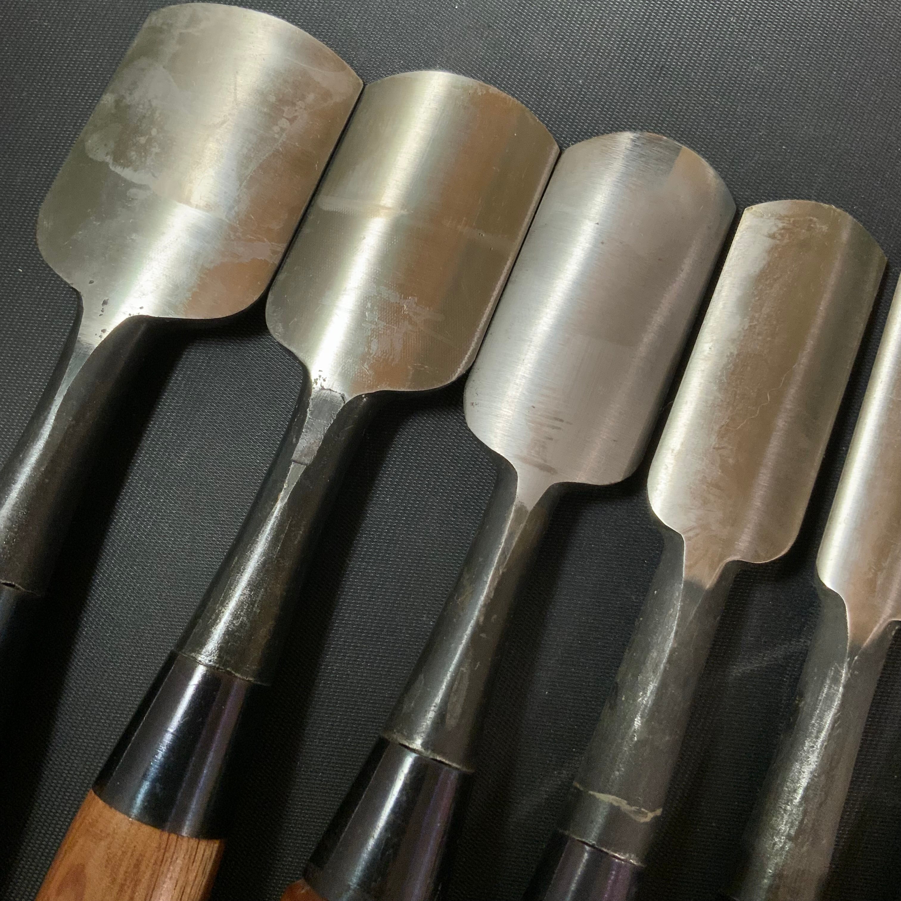 #14 Old stock Soto maru chisels set with white steel 掘出し物 外丸組鑿 10本組 Sotomarunomi