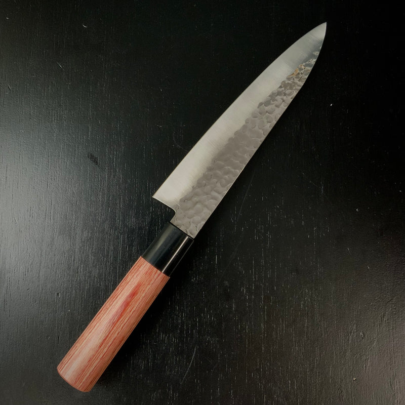 Houei INOX Chef knife Gyuto brown plywood with rounded edges   /  豊榮 INOX 鎚目 茶合板丸柄 牛刀 180mm