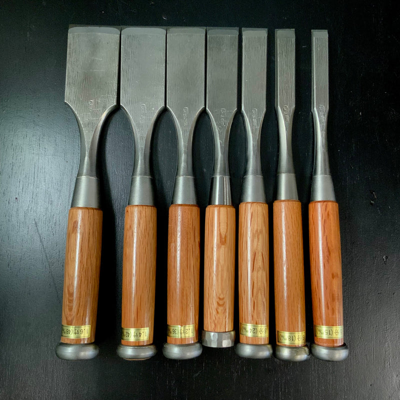 Sukemaru 4th High-Speed Steel  Shorter Timber Chisels set by Usui Yoshio 四代助丸 碓氷淑郎 ハイスダメ切鑿 7本組 Damekiri Tatakinomi