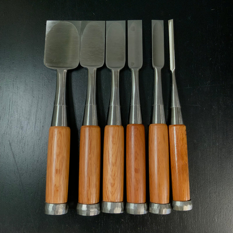 Old stock Sukemaru 4th High-Speed Steel Bench chisels set 掘出し物 四代助丸 ハイス鋼追入組鑿 Oirenomi 6本組