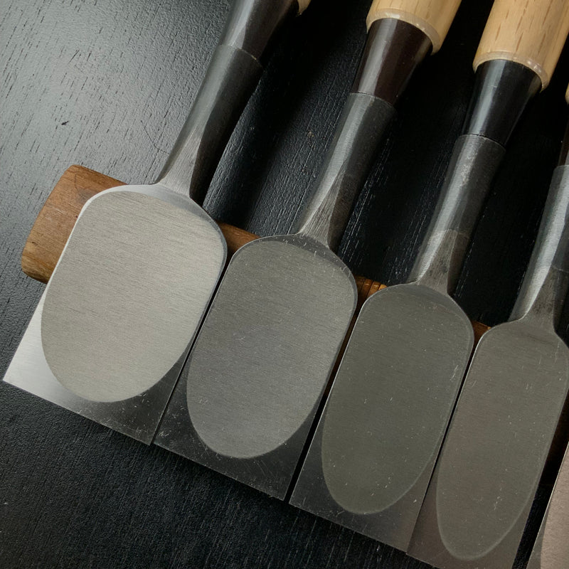 Tasai Dovetail Bench chisels set with blue steel Oirenomi 田斎作 黒仕上 鎬追入組鑿 10本組