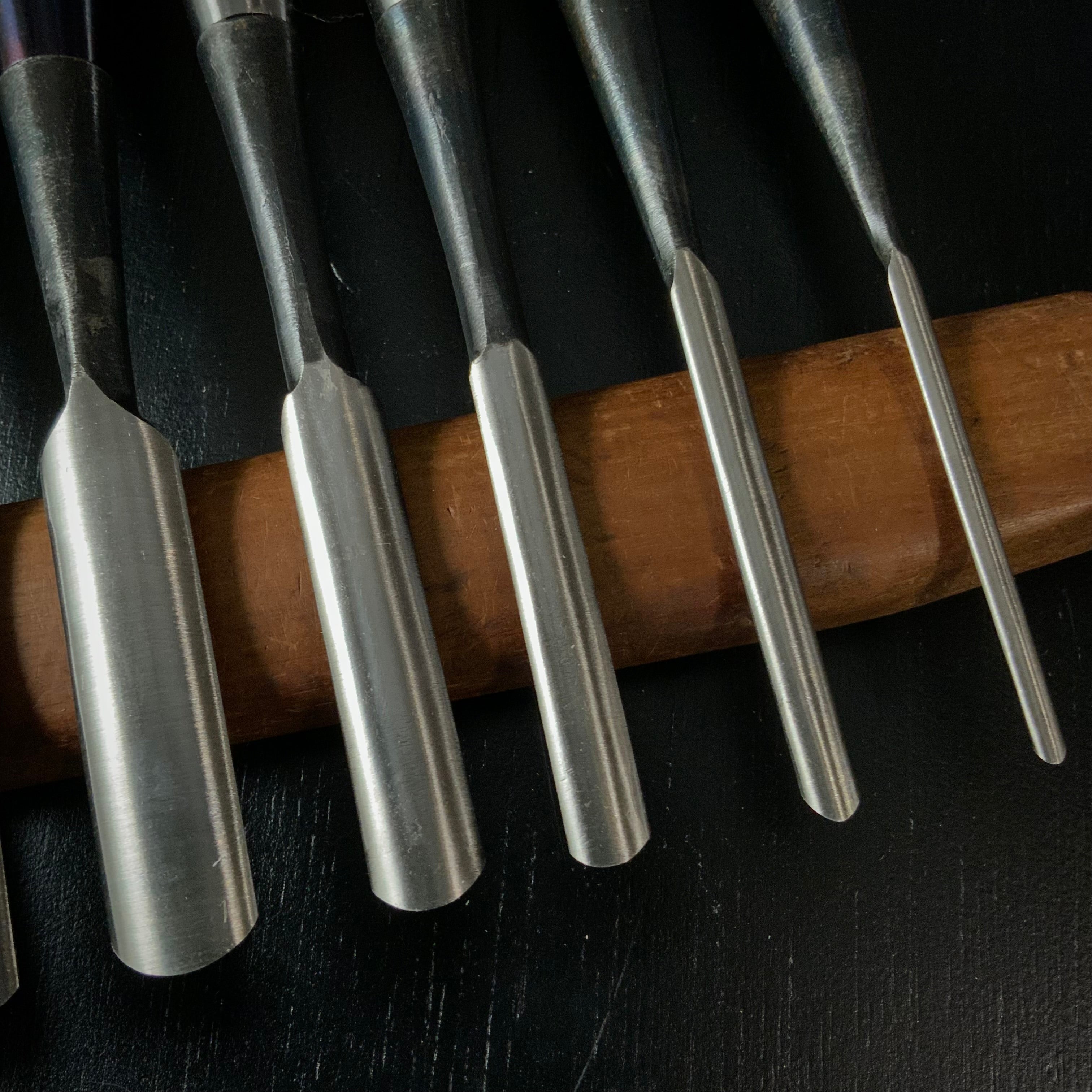 #M171 Mixed Sotomarunomi chisels set by unknown  バラ鑿合わせ 外丸組鑿 10本組 作者不明