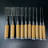 Ichimitsu Sukemasa Suminagashi Bench chisels Box wood Handle 助正作 市光 墨流し 追入組鑿 10本組  拓柄入 三つ裏 Oirenomi