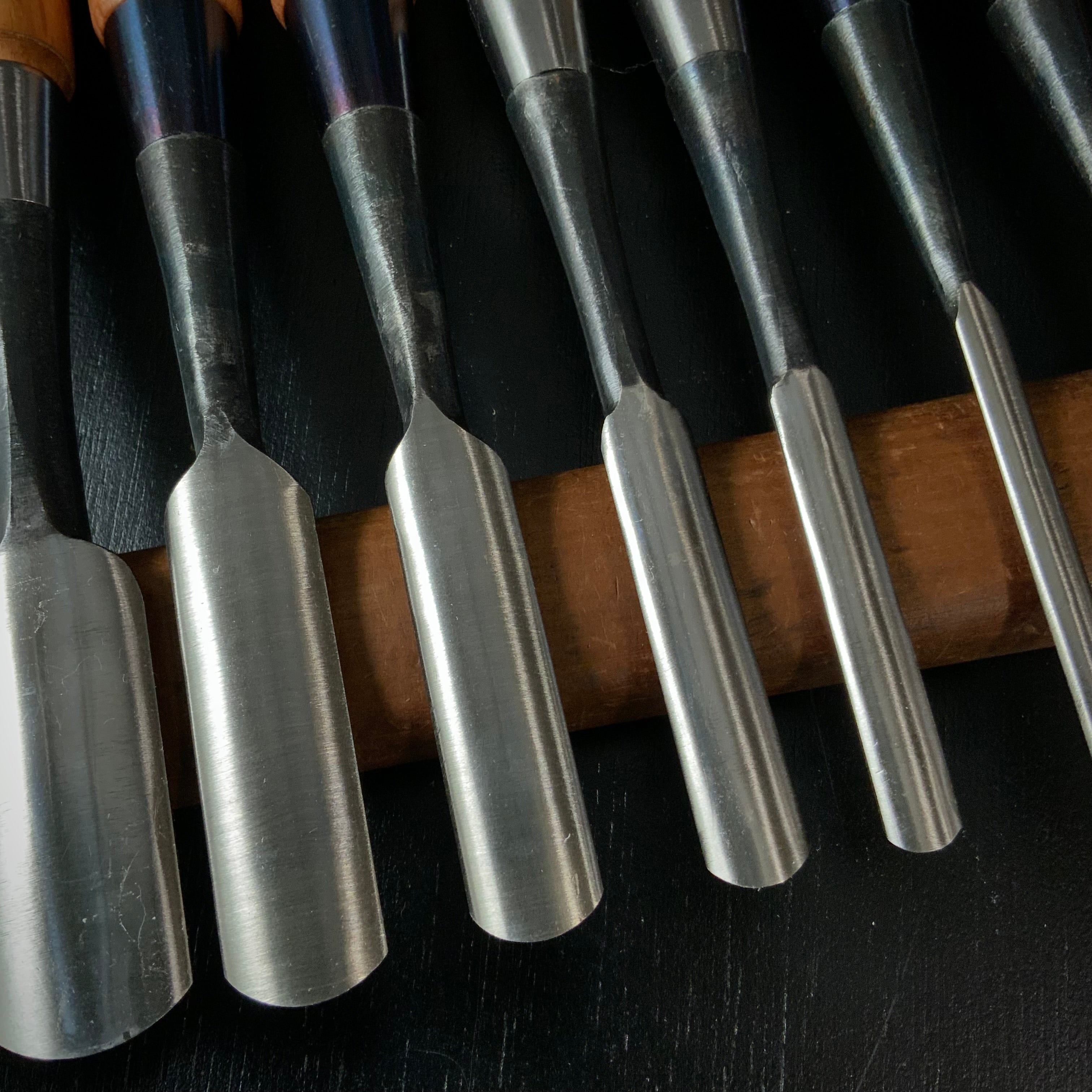 #M171 Mixed Sotomarunomi chisels set by unknown  バラ鑿合わせ 外丸組鑿 10本組 作者不明