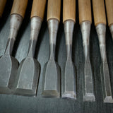 Used Nishiki Ryu Bench chisels set  (Used by palace carpenters)     錦龍  追入組鑿 中古鑿(宮大工使用）