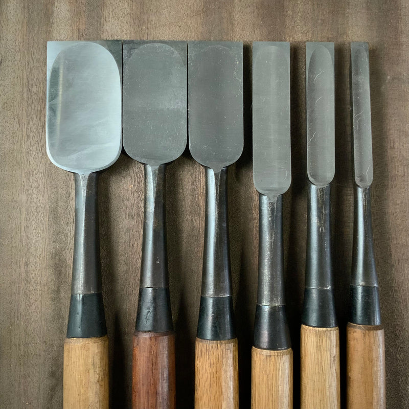 Old stock Hidari Hisasaku 2rd  Timber chisels by Ikegami Takanobu 池上喬庸作 二代目左久作 叩き鑿  Tatakinomi