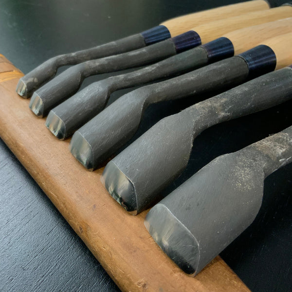 Chotousei Spoon chisels set Carving chisels with blue steel advanced grade 彫刀晟 小倉彫刻刃物製作所 丸曲組鑿  青紙鋼 特上品