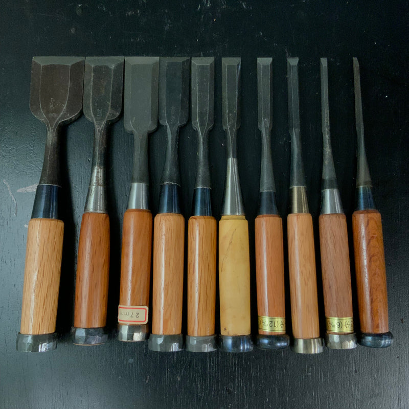 #M180 Mixed Uchimarunomi chisels set by unknown  バラ鑿合わせ 内丸組鑿 10本組 作者不明