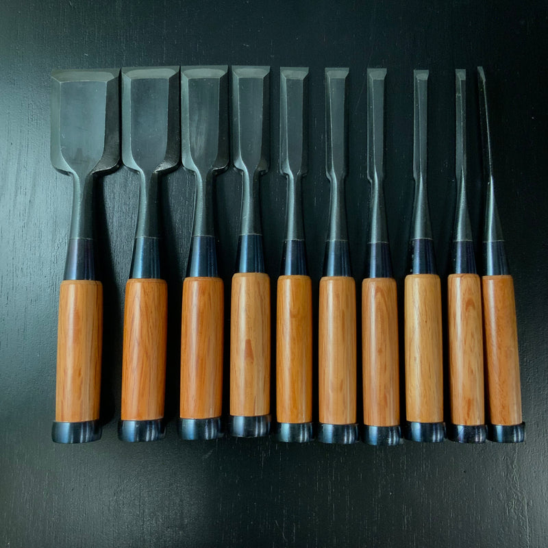 #M168  No brand Bench chisels set by unknown smith  無名 追入組鑿 10本組 作者不明