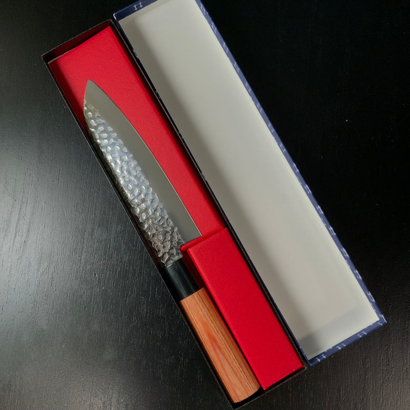 Houei INOX Chef knife Gyuto brown plywood with rounded edges   /  豊榮 INOX 鎚目 茶合板丸柄 三徳 170mm