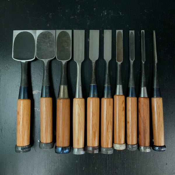 #M179 Mixed Uchimarunomi chisels set by unknown  バラ鑿合わせ 内丸組鑿 10本組 作者不明