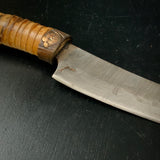 Old stock Laminated sheath knife with leather scabbard (bamboo handle) 掘出し物 積層シースナイフ 竹柄 本革鞘付 127mm