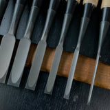 Tasai Dovetail Bench chisels set with blue steel Oirenomi 田斎作 黒仕上 鎬追入組鑿 10本組