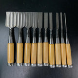 Ichimitsu Sukemasa Suminagashi Bench chisels Box wood Handle 助正作 市光 墨流し 追入組鑿 10本組  拓柄入 三つ裏 Oirenomi