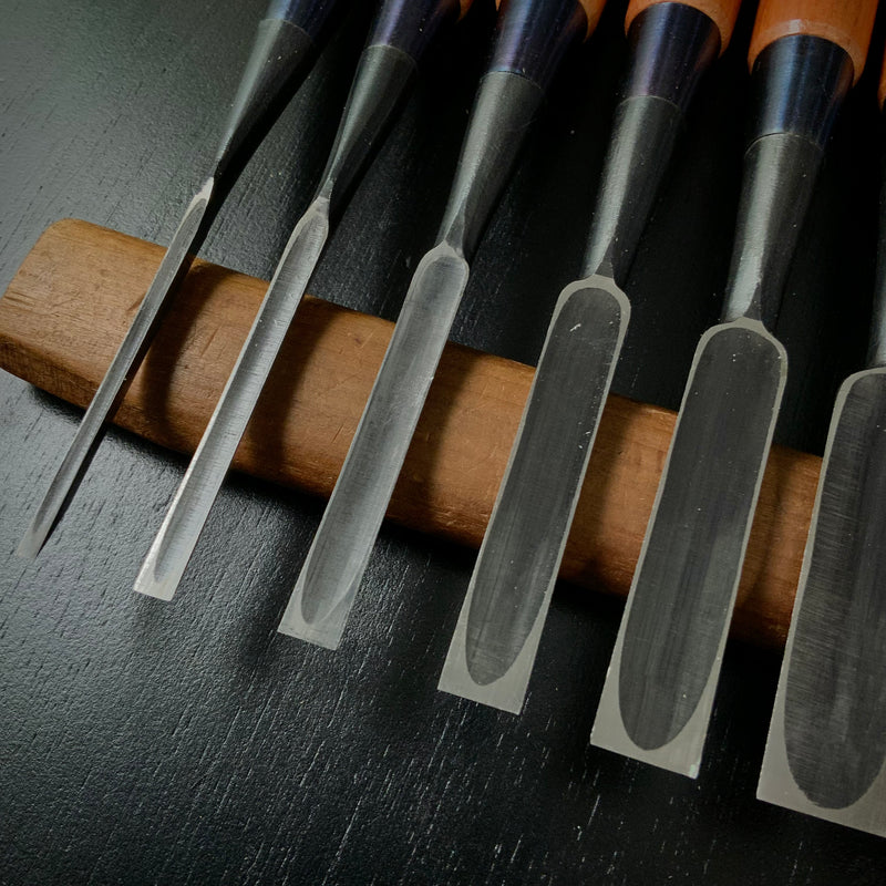 #M168  No brand Bench chisels set by unknown smith  無名 追入組鑿 10本組 作者不明