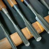 Old stock Koshihide Soto maru bench chisels set with white steel 掘出し物 越秀 外丸追入組鑿 5本組 Sotomarunomi