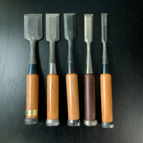 #M168 Mixed Bench chisels set by unknown  バラ鑿合わせ 追入組鑿 5本組 作者不明