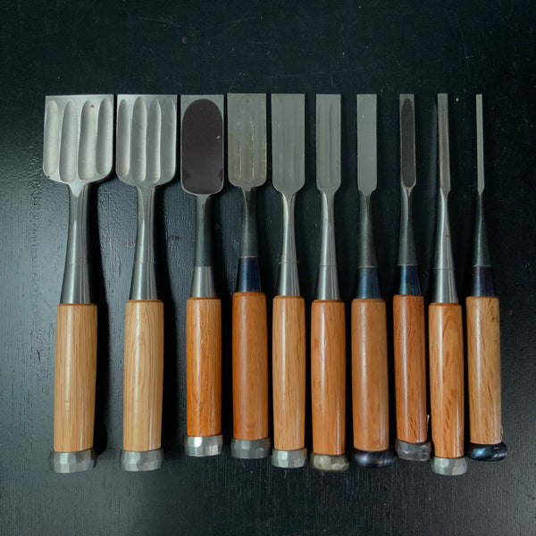 #M185 Mixed set High-Speed Steel Bench chisels set for beginner by unknown smith  バラ鑿合わせ 初心者におすすめ ハイス追入組鑿作者不明