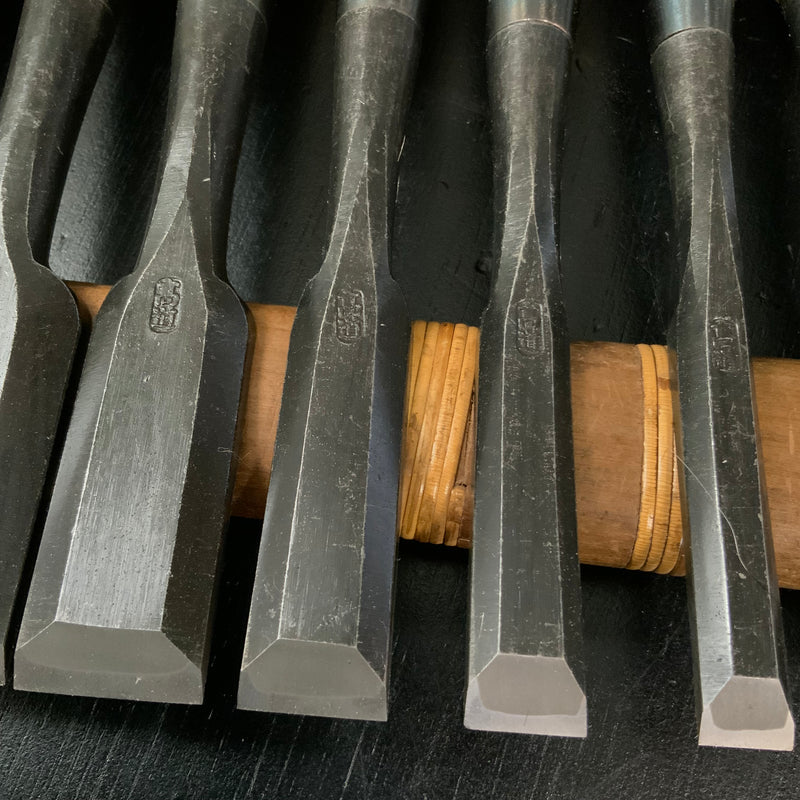 Takashiba Bench chisels set (Oirenomi) with wooden box 高芝 追入組鑿 白紙鋼 桐箱付