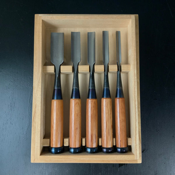 Unknown uchi maru chisels set with White steel 作者不明 内丸組鑿 5本組  uchimarunomi