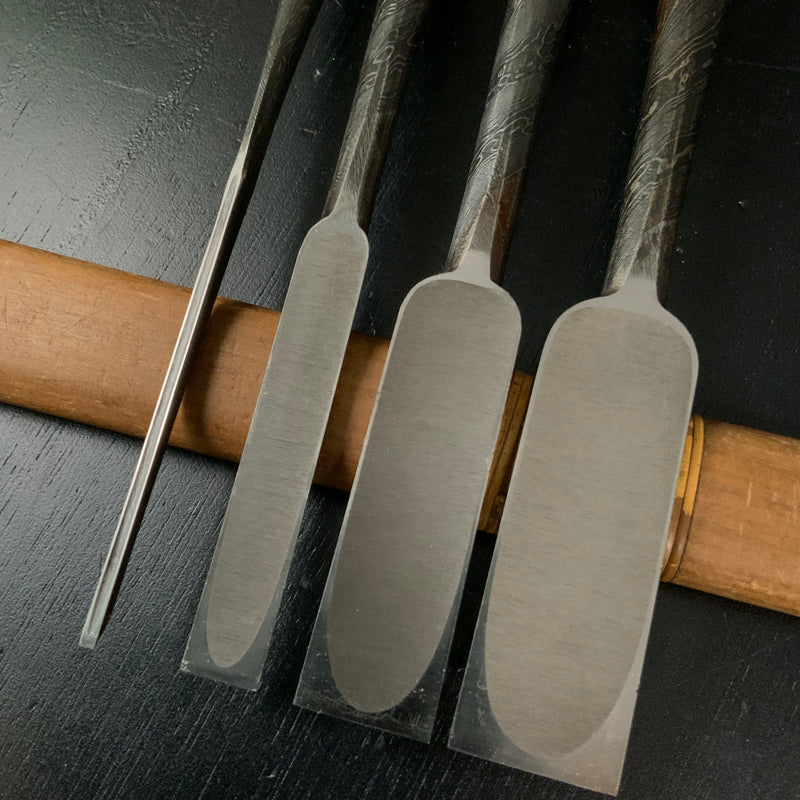 Tasai Mokume Special Paring chisels (Usunomi) with blue steel   田斎作 木目 薄鑿 黒檀柄