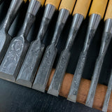 Ichimitsu Sukemasa Suminagashi Bench chisels Box wood Handle 助正作 市光 墨流し 追入組鑿 10本組  拓柄入 三つ裏 Oirenomi