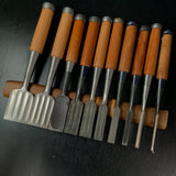 #M185 Mixed set High-Speed Steel Bench chisels set for beginner by unknown smith  バラ鑿合わせ 初心者におすすめ ハイス追入組鑿作者不明