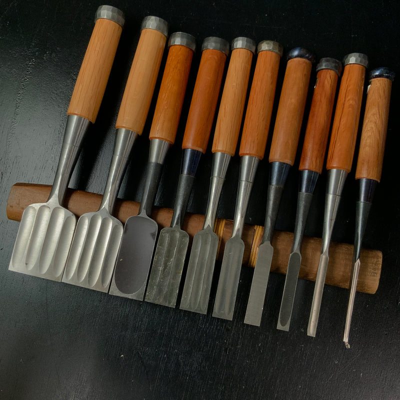 #M185 Mixed set High-Speed Steel Bench chisels set for beginner by unknown smith  バラ鑿合わせ 初心者におすすめ ハイス追入組鑿作者不明