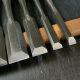 Old Stock Kanehiro Shorter Timber chisels 6piece set / 掘り出し物 兼弘 半叩鑿  6本組