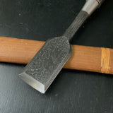 Tasai Mokume Special Sotomaru Bench chisels with blue steel   田斎作 木目 追入外丸鑿 黒檀柄