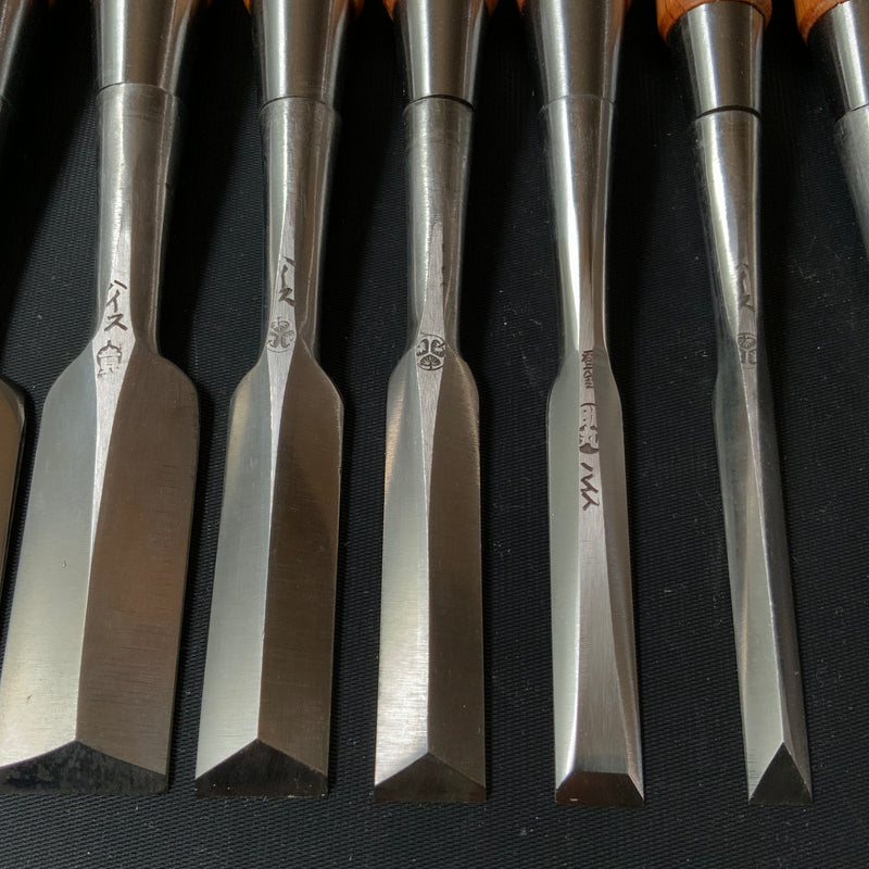 Old stock #7 Sukemaru 4th Wholesaler stamp High-Speed Steel Bench chisels set 掘出し物 四代助丸 問屋銘 ハイス鋼追入組鑿 Oirenomi